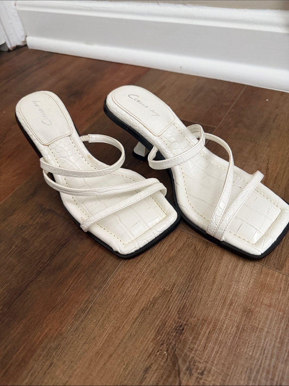 Circus by Sam Edelman White Croc-Embossed Strappy Heeled Mules